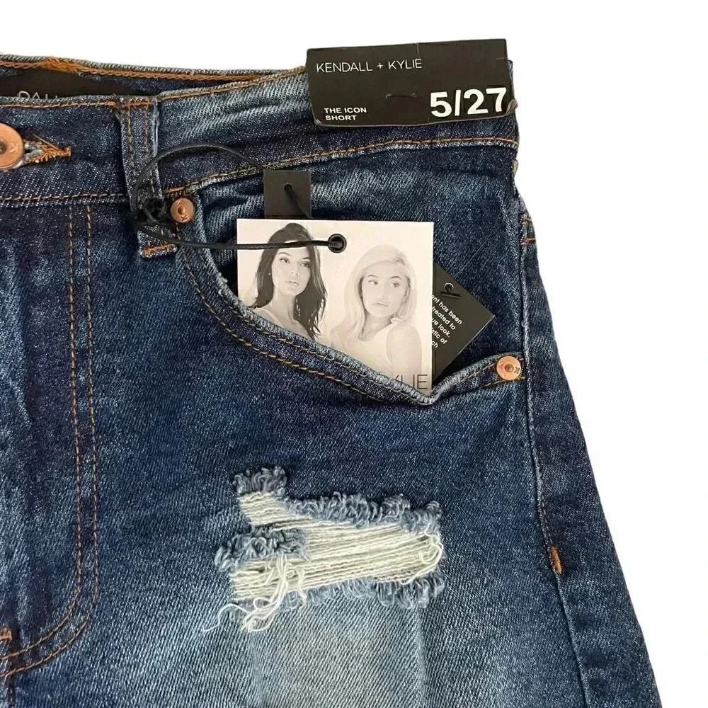 Kendall & Kylie The Icon Short High Rise Cotton Blend Denim Blue Sz 5/27 #1185 — image 2 of 8